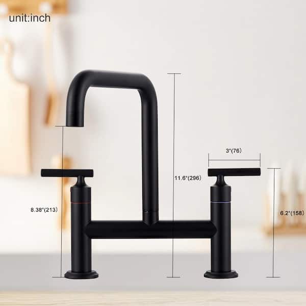 その他 two face solid brass AVITAS Double Handle 2-Hole Solid Brass Bridge Kitchen Faucet with
