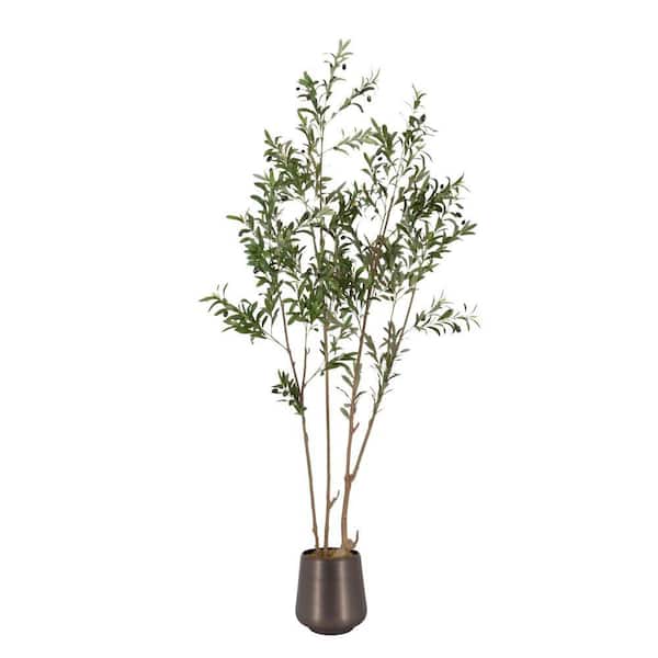 7 ft. Artificial Olive Tree Tree in Pewter Metal Pot