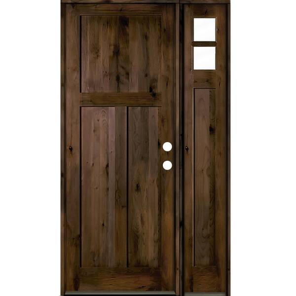 Krosswood Doors 46 in. x 96 in. Knotty Alder 3 Panel Left-Hand/Inswing Clear Glass Black Stain Wood Prehung Front Door w/Right Sidelite