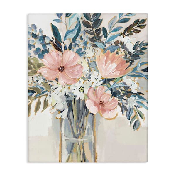 Beautiful Flower Bouquet Painting Delicate Blossoms by Nina Blue Unframed Graphic Art Print Nature 36 in. x 48 in.