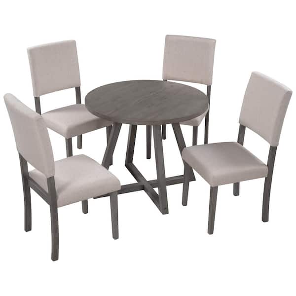 Donason 5-Piece Round Wood Top Gray Dining Table Set