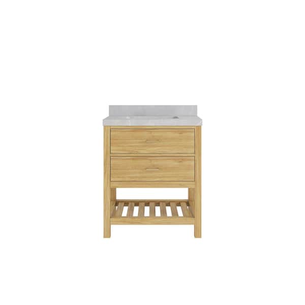 Willow Collections Parker Teak 30 in. Single Sink Freestanding Light Natural Bath Vanity with Pearl Gray Quartz Top Unassembled
