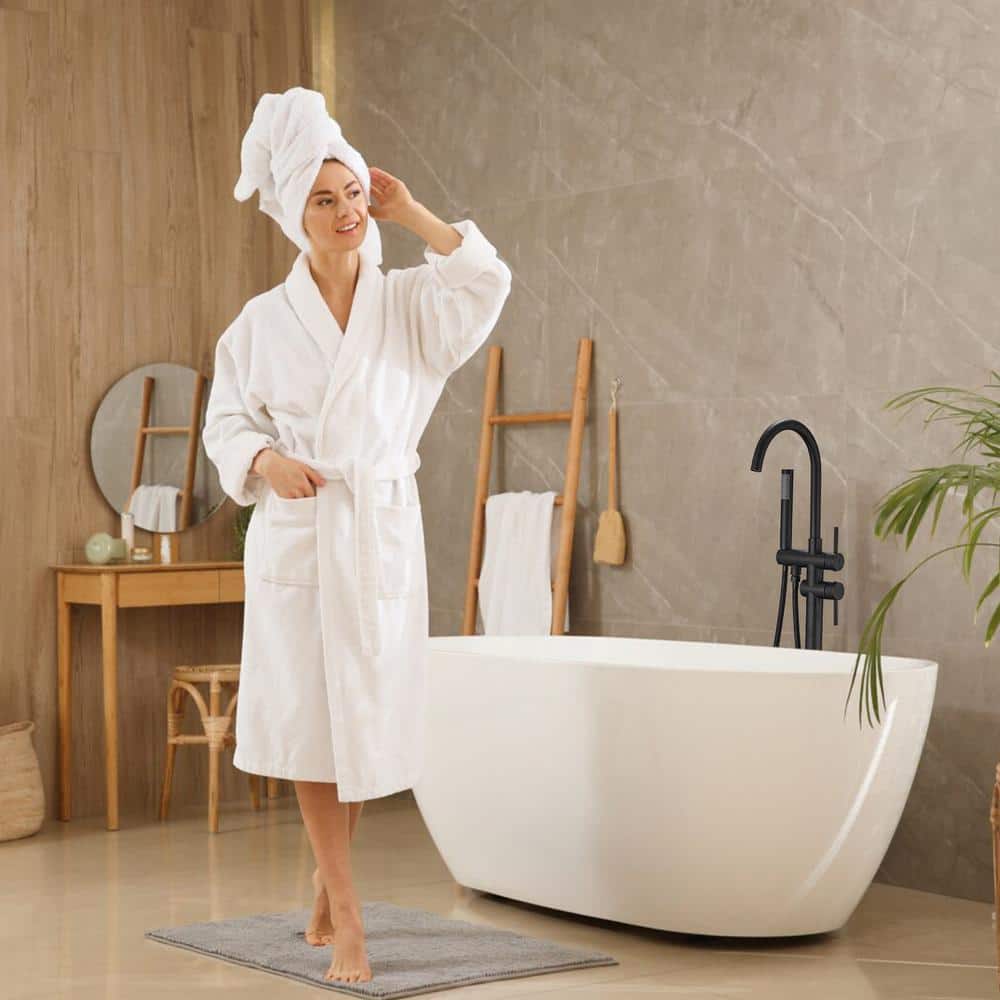 Matte Black Brass Freestanding Tub Filler with Handheld Shower