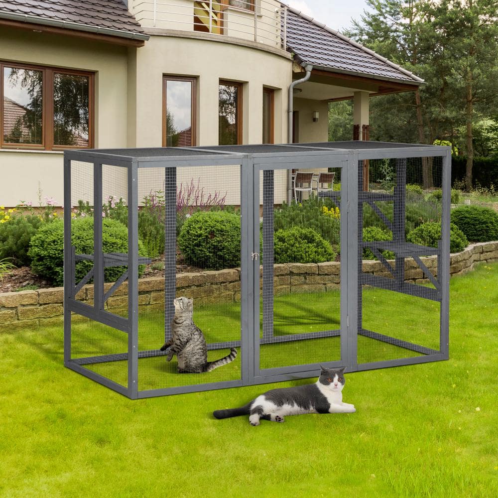 Spacious wooden cat cage with waterproof roof with adjustable pedals suitab