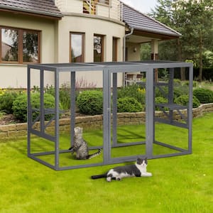 Spacious wooden cat cage with waterproof roof with adjustable pedals suitable in Gray and Black