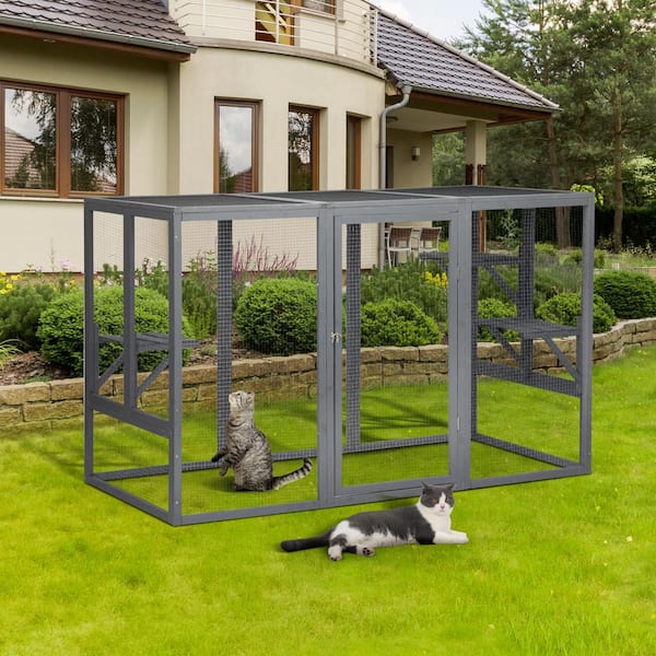 Unbranded Spacious wooden cat cage with waterproof roof with adjustable pedals suitable in Gray and Black