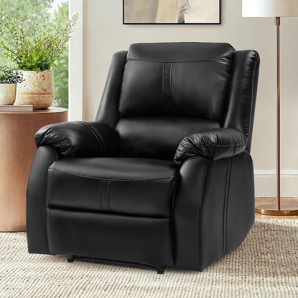 Jake 35.8 in. W Black Leather Upholstered Push Back Recliner Chair with Rolled Arm