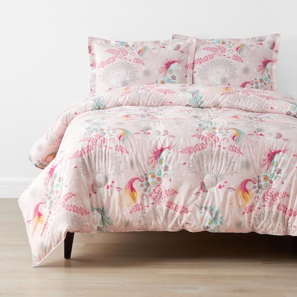 The Company Store Company Kids Fancy Unicorns Pink Multi Full/Queen Organic Cotton Percale Comforter