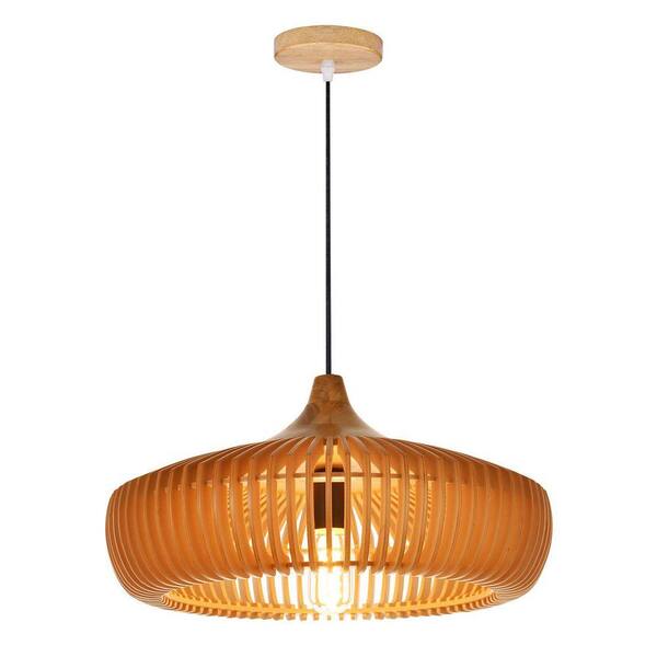 ARTURESTHOME 60-Watt 1 Light Natural Wood Pendant Light with Drum