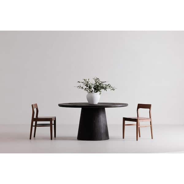 Freya Rustic Black Solid Mango Wood 60 in. Pedestal Base Round Dining Table, (Seats-4)