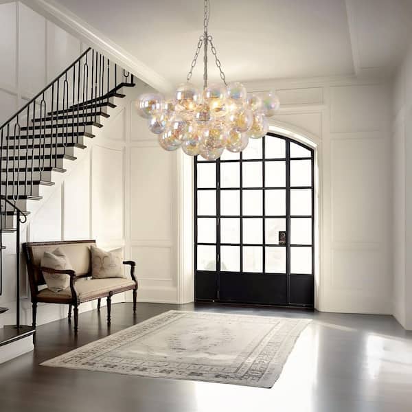 TinHon 6-Light Modern Nickel Colorful Bubble Glass Chandelier, 25