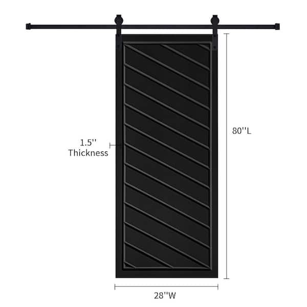 Modern Framed Twill 28 in. x 80 in. MDF Black Barn Sliding Door With Hardware kit