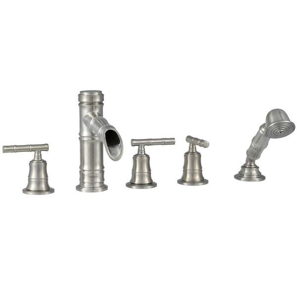 Pegasus Bamboo 3-Handle Deck-Mount Roman Tub Faucet with Hand Shower in Brushed Nickel