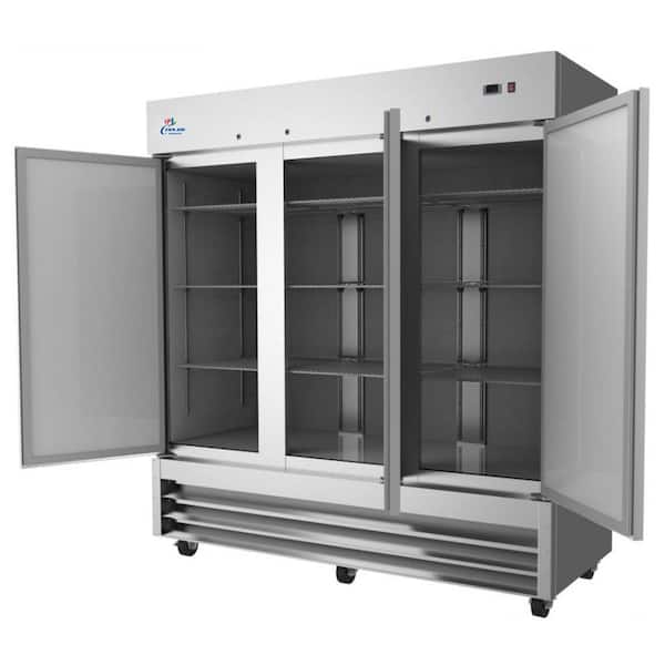 81 in. W 72 cu. ft. Auto / Cycle Defrost 3-Door Commercial Upright Reach-In Freezer in Stainless Steel