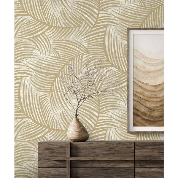 57.5 sq. ft. Toasted Almond Zephyra Palms Unpasted Non-Woven Paper Wallpaper Roll