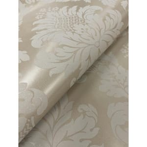 Metallic Champagne  and  Glitter Charnay Damask Vinyl Peel and Stick Wallpaper Roll Covers 31.35 sq. ft.