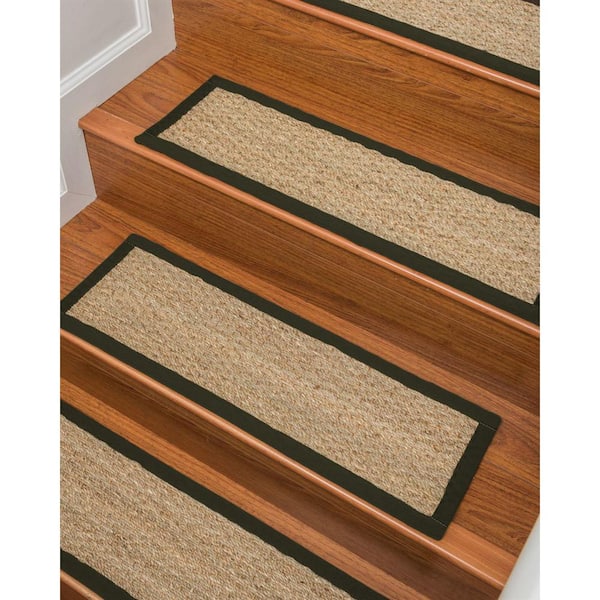 Half Panama Beige Seagrass Stair Treads, Stair Tread Rugs Home Depot