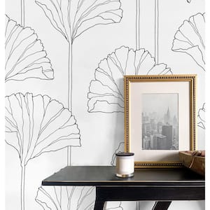 Ebony Gingko Leaf Vinyl Peel and Stick Wallpaper Roll 40.5 sq. ft.