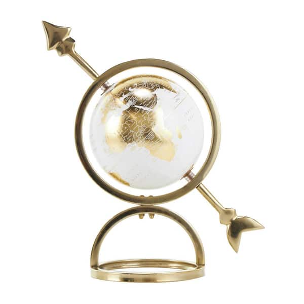 Litton Lane 14 in. Gold Aluminum Decorative Globe with White Center