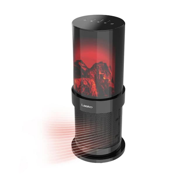 1500 W 20" Black Electric Indoor Tower Ceramic Fireplace Space Heater, 3D Flame Effect, Tip-Over Switch and Timer