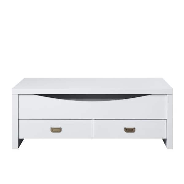 HomeRoots Amelia 24 in. High Gloss White Finish Rectangle Particle Board Coffee Table with Lift Top, Storage