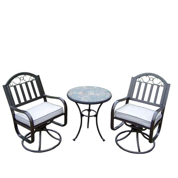 Oakland Living Stone Art Rochester 3-Piece Swivel Patio Bistro Set with Solid Cushions and 24 in. Table