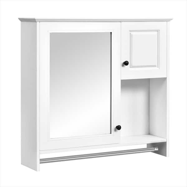 30 in. W x 27.8 in. H Rectangular White MDF Surface Mount Medicine Cabinet with Mirror, with 2-Shelves