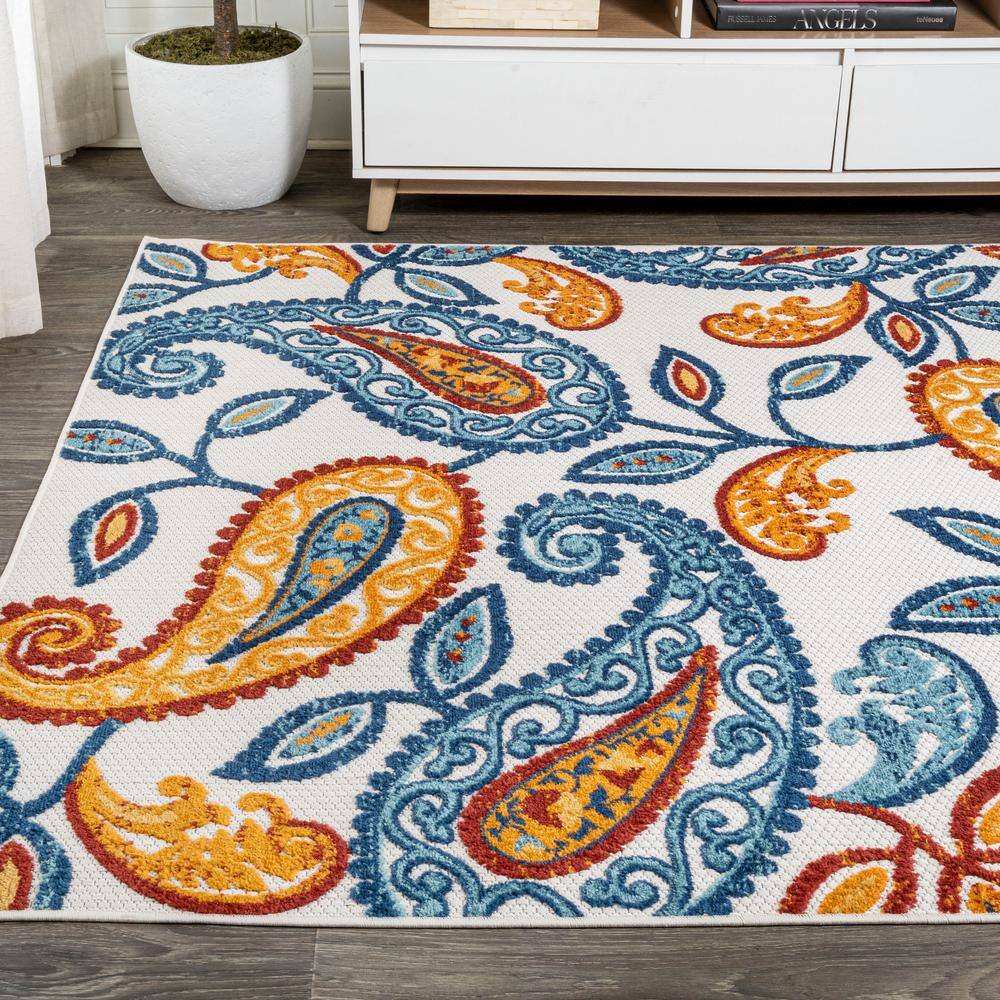 Julien Paisley Orange and Blue Indoor/Outdoor Area Rug