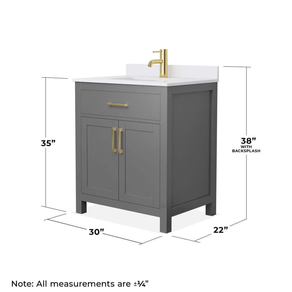 Beckett 30" Dark Gray Single Freestanding Vanity with White Marble Top
