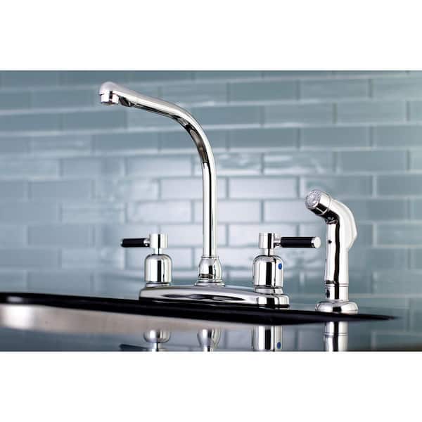 Modern 2-Handle High Arc Standard Kitchen Faucet with Side Sprayer in Chrome