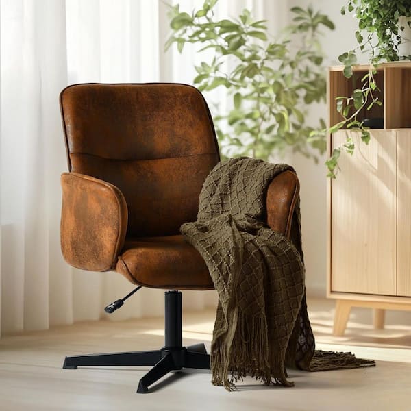 Homy Casa Thomasina Suede Modern Upholstered Swivel Office Chair Ergonomic Adjustable Height Task Chair in Coffee Brown with Arms