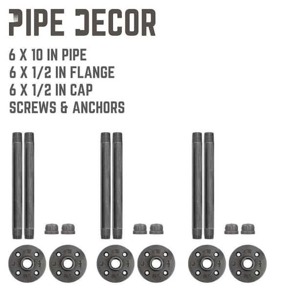 1/2 in. Black Pipe 10 in. L Wall Mounted Shelf Bracket Kit (6-Pack) 1/2 in. Black Pipe 10 in. L Wall Mounted Shelf Bracket Kit (6-Pack)