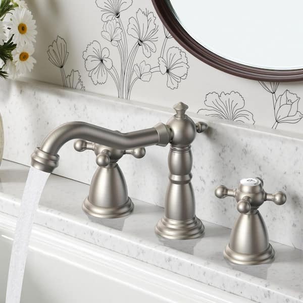 8 in. Widespread Double Handle Bathroom Faucet with Drain Kit Included-Anti-Fingerprint 3-Hole Sinks in Brushed Nickel
