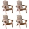 Upland HDPE Folding Adirondack Chair with Cup Holder, Weather-Resistant, Low Maintenance, Supports up to 400lbs, Teak, 4 Pack YYFAC-TK4