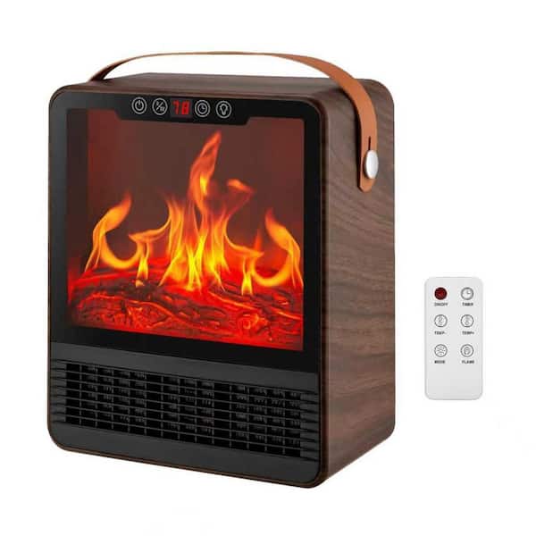 1500W Portable Electric Fireplace Space Heater with 3D Flame Effect, Remote Control, 2 Heat Settings, 12H Timer