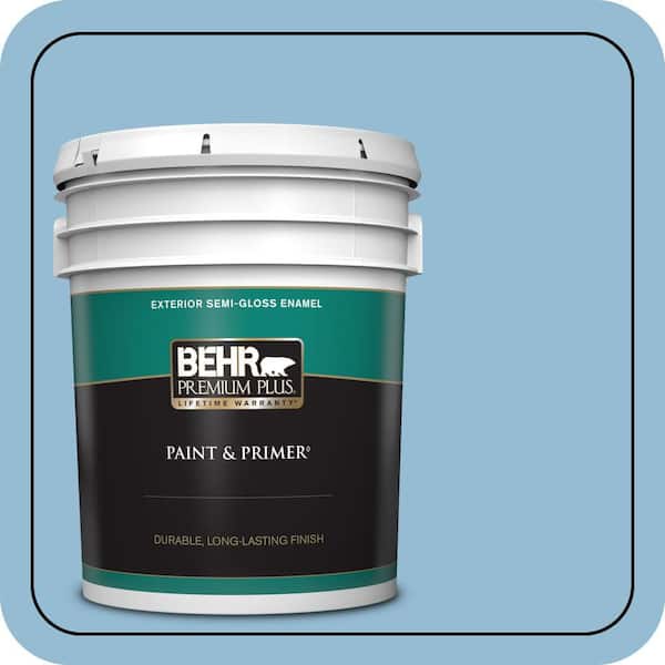 BEHR PREMIUM PLUS 5 gal. #M500-3 Blue Chalk color Semi-Gloss Enamel Exterior Paint & Primer