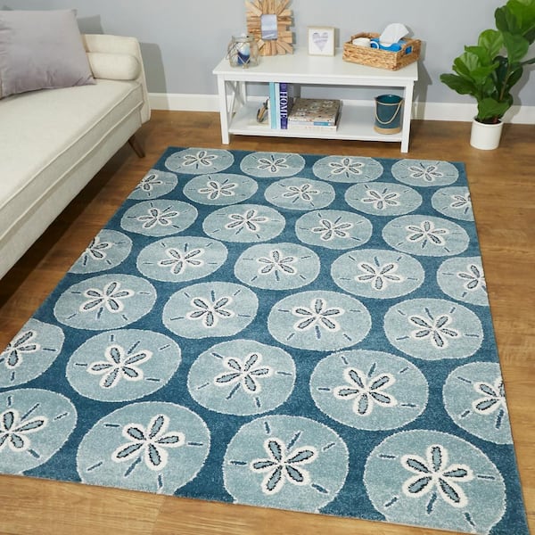 Edwards Blue 8 ft. x 10 ft. Coastal Sand Dollar Area Rug