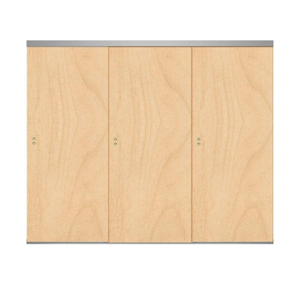 Impact Plus 84 in. x 80 in. Smooth Flush Stain Grade Maple Solid Core MDF Interior Closet Sliding Door with Chrome Trim