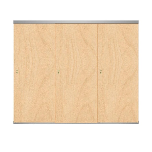 Impact Plus 90 in. x 84 in. Smooth Flush Stain Grade Maple Solid Core MDF Interior Closet Sliding Door with Chrome Trim