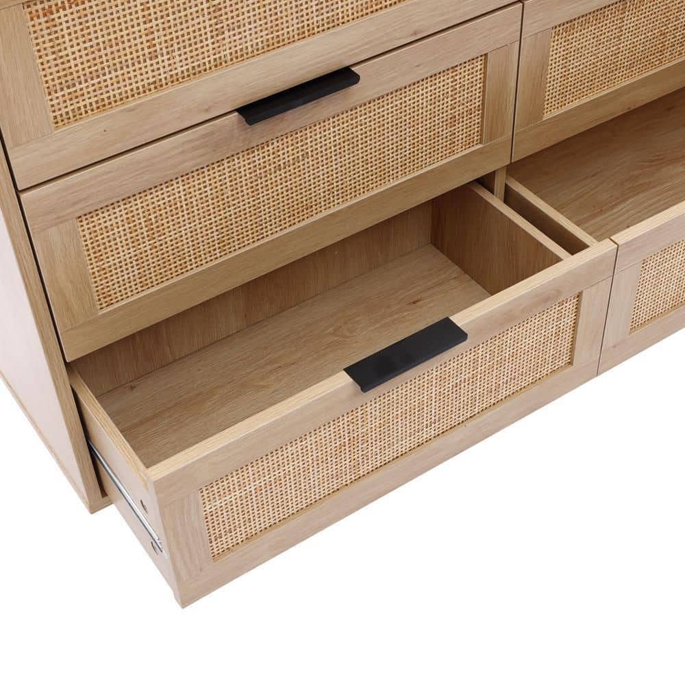 Light Oak Woodgrain Mid-Century Modern 6-Drawer Dresser