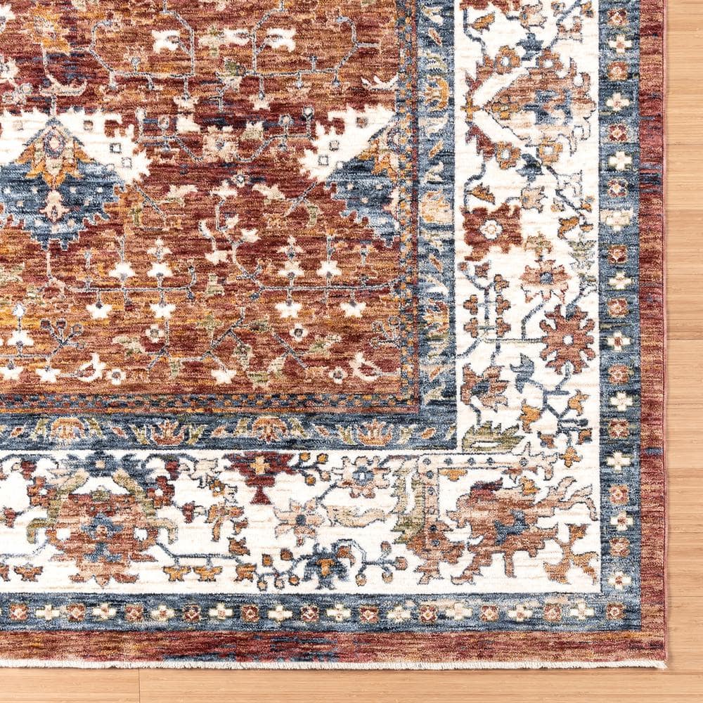 Tudor Red and Blue Rectangular Synthetic Area Rug