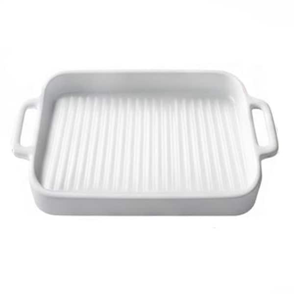 Polyethylene Ceramic Microwave Bacon Cooker Pure White Oil Separation Grooves No-Lid Design Dishwasher Safe Kitchen Tray
