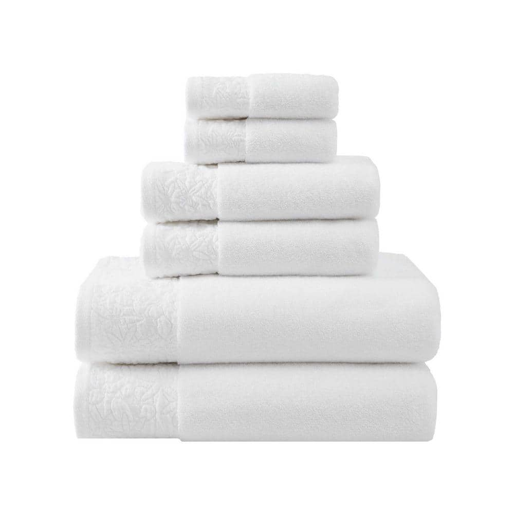 VERA WANG Tonal Floral White Cotton 6-Piece Terry Towel Set ...