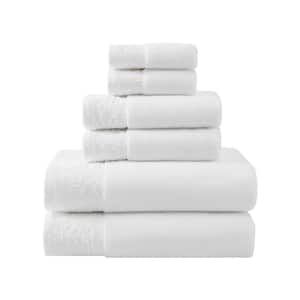 Tonal Floral White Cotton 6-Piece Terry Towel Set