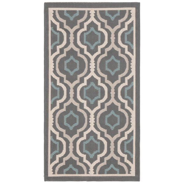 Courtyard Gray/Blue 3 ft. x 5 ft. Floral Trellis Indoor/Outdoor Area Rug