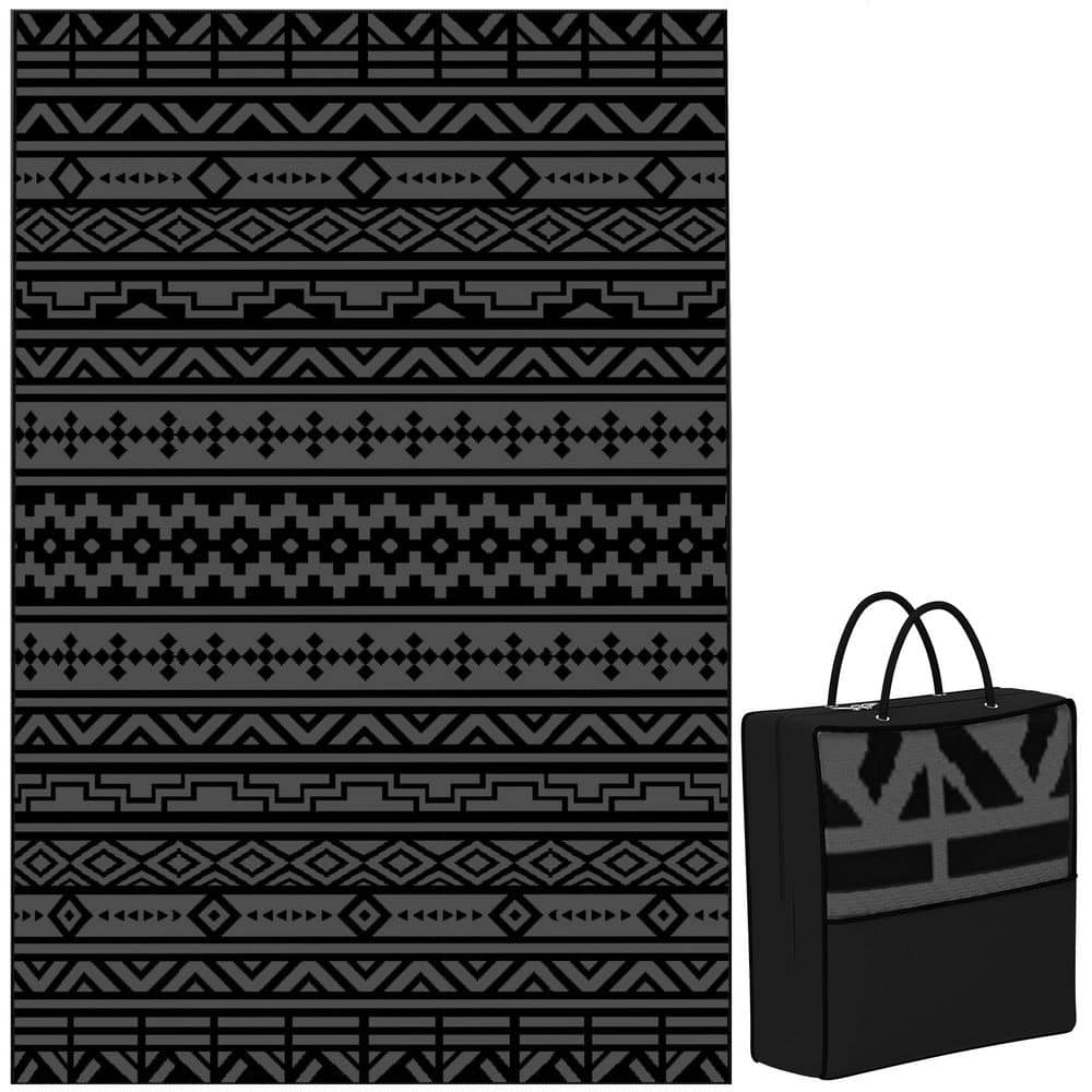 Black and Gray 6 ft. x 9 ft. Geometric Wall Waterproof Plastic Reversible O