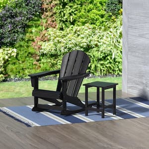 Iris Black Plastic Adirondack Outdoor Rocking Chair with Side Table