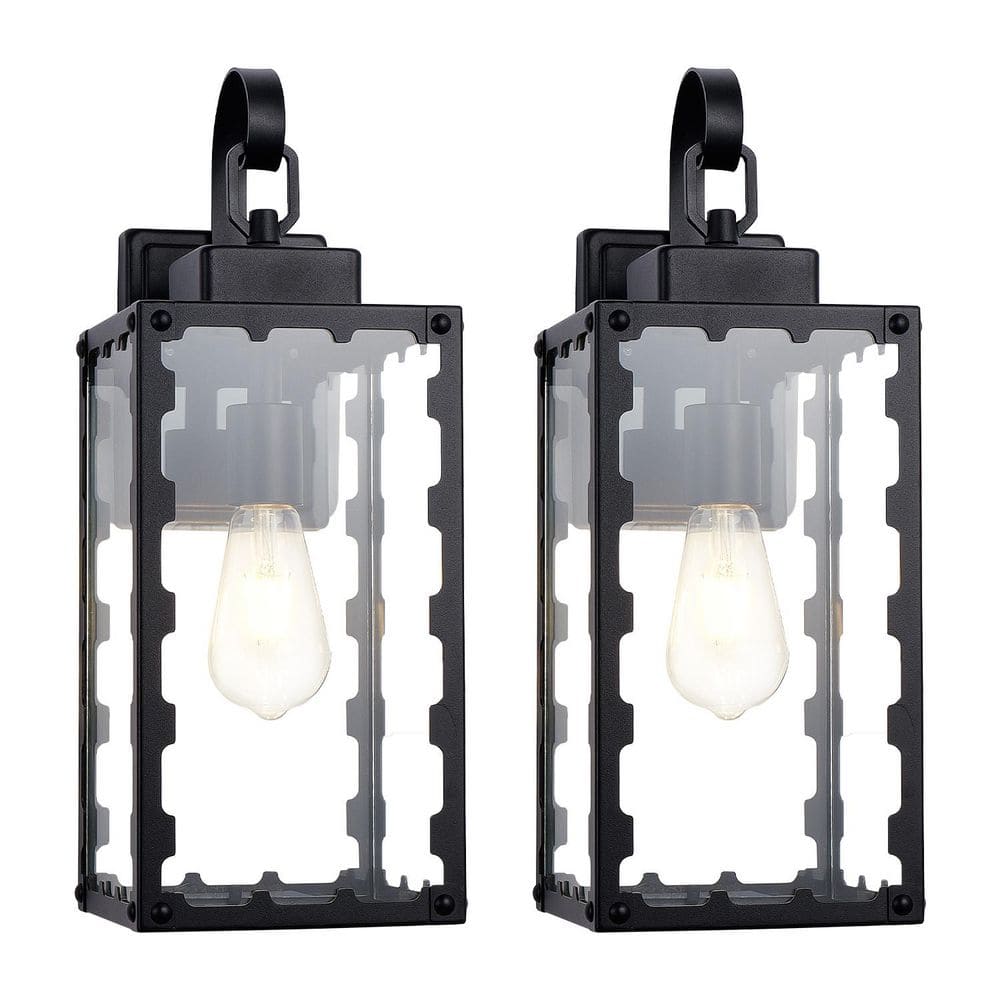 Black Modern Wall Lantern Outdoor Sconce 12 in. Hardwired with Clear Glass Shade E26 Bulb price history on PriceWatchPro