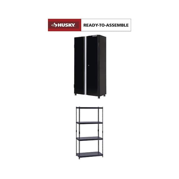36 in. Black Steel Freestanding Cabinet and 4-Tier Garage Shelving Unit Combo