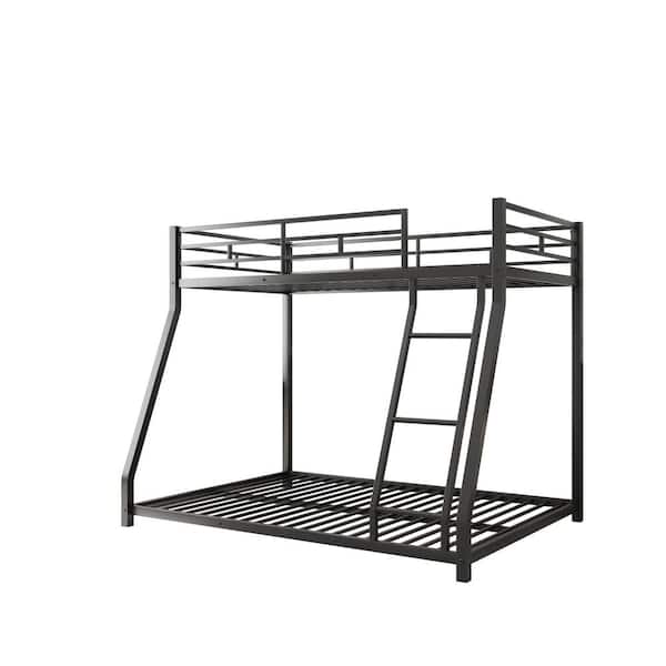 wetiny Metal Floor Bunk Bed, Twin over Full, Black